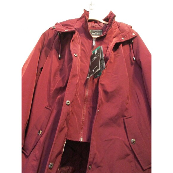 HFX Womens Sz XL Hooded Rain Jacket Trench Coat Water Wind Resistant Burgundy - Picture 3 of 8